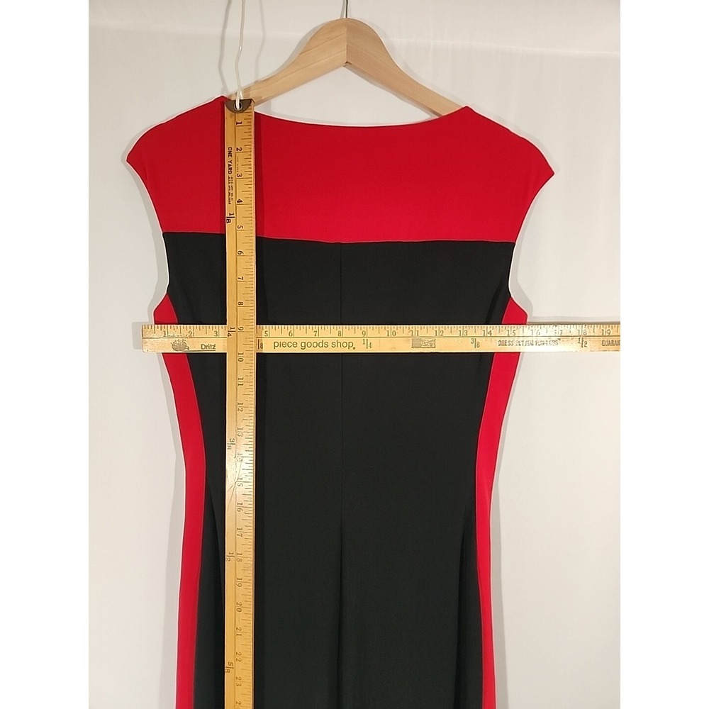 Lauren Ralph Lauren‎ Sheath Dress Red Black Colorblock Cap Sleeve Ruched Size 6 - Picture 7 of 9